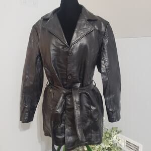 Leather & Soul Genuine Leather Black Patchwork Print Button and Tie Coat 2X